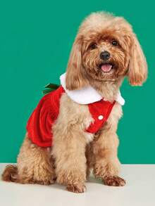 PETSIN Christmas Festive Pet Gown, Faux‑Fur Collar With Satin Bow For Small Dogs Cats - Red - View 9