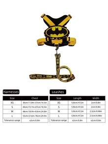 Batman X PETSIN Collaboration 1 Set Yellow Black Contrast Color Cartoon Print Pet Collar And Leash, Buckle Design, Breathable And Comfortable, Cool And Eye-Catching Color Matching. - Black - View 3
