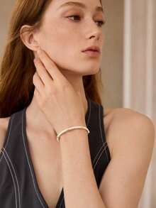 Pre Gold Simple Splicing White PU Leather Exquisite Bracelet - White 2 - View 6