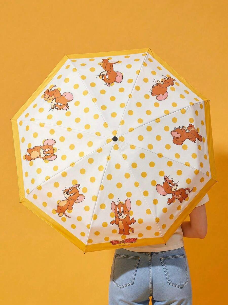 TOM & JERRY X Joivida 1件可愛卡通折疊傘 便攜迷你傘附收納套,輕量防雨防曬傘,適合女性旅行戶外使用 - 均碼 - 查看 1