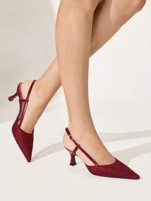 CUCCOO CHICEST Sandal Wanita Ujung Lancip Warna Nude dengan Tali Belakang dan Penutup Ujung Sepatu Musim Gugur - Renda merah - View 2