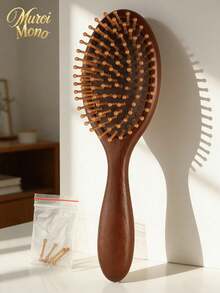 1 Solid Wood Air-Cushion Massage Comb – Wooden-Bristle Scalp Massager & Detangler – Anti-Static Styling Comb For Women - reddish brown - View 12