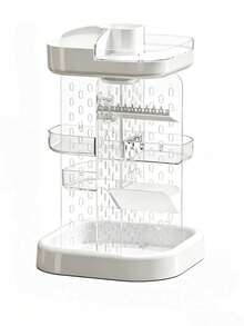 Multi-Color Optional Rotating Makeup Organizer, Multi-Layer Detachable Storage Rack With Jewelry Hanging Design Bathroom Vanity Desktop Cosmetic Holder - Multicolor - View 10
