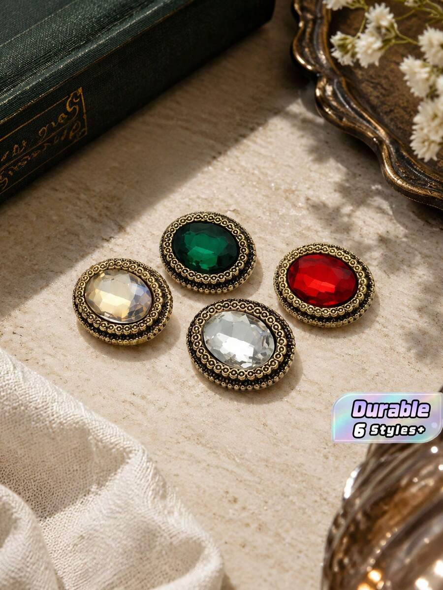 Pack 10 Pcs Palace Style Oval Crystal Rhinestone Buttons Classical Vintage Decorative Fasteners For Coats Suits Sweaters Women's Wear Fur Outerwear Hand‑Sewn Clothing Sewing Accessories - 10pcs - View 1