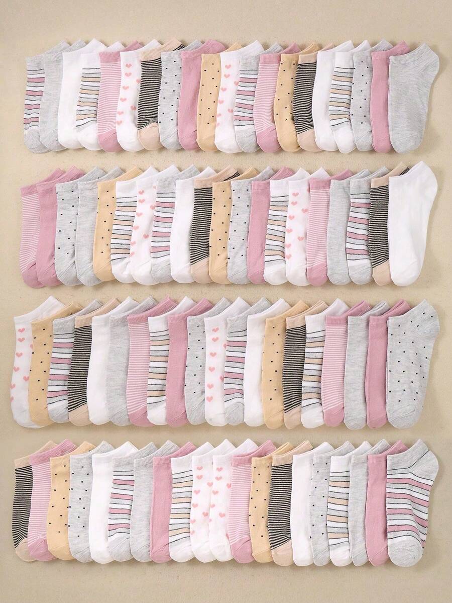 SHEIN 10 Pairs/20 Pairs Of Children's Cute Heart-Shaped/Striped/Polka Dot Pattern Socks Are Soft And Comfortable, Macarons Suitable For Daily Wear - Multicolor - View 1