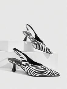 CUCCOO SZL Zebra Pattern Pointed Head Thin Heel Fashion Versatile Rear Empty High Heel Muller Women's Sandals - Black (zebra pattern) - View 1