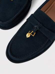 Sleekvia Retro British Loafers, Flats With Tassels And Gold Buckles, Versatile Everyday Women's Shoes Fall Shoes - Navy Blue - View 5