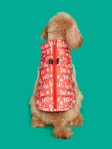 PETSIN Cozy Christmas Winter Dog Vest Holiday Pattern With Gingerbread Men Hoho Pet Jacket - Red and White - View 10