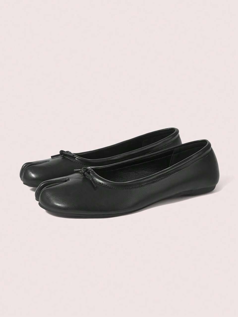 CUCCOO DOLLMOD Ladies Black Split-Toed Bow Ballet Low Heel Daily Casual Comfort Comfort Flat Shoes