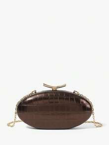 Maija Ladies Fashionable Elegant Simple Classic Versatile Metal Deep Coffee Crocodile Pattern Faux Leather Clutch Bag, Daily Dating Banquet Party Wedding - Coffee - View 1