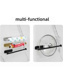 1PC Punch-Free Self-Adhesive Wall-Mounted Black Paper Tissue Rack, Easy To Install, Suitable For Kitchen, Bathroom, Under Cabinet, Sink, Balcony And More. Also For Cling Film/Foil Storage, A Multifunctional Tissue Storage Must-Have! - Multicolor - View 4