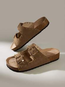 Solecia Women's New Fashion Rivet Camel Color Comfortable Outdoor Casual Buckle Shoes - Camel - View 11
