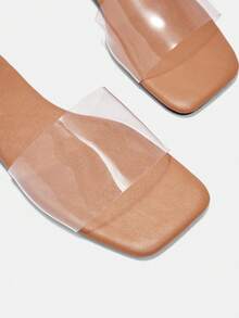 Glitzique Sandal Datar Transparan PVC Cokelat Gaya Liburan Musim Panas Wanita, Sandal Pantai yang Nyaman - Coklat - View 9