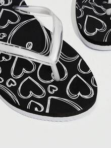 Grefit Woman Shoes Heart Pattern Flip-Flops, Fashion PVC Flip-Flops For Summer Vacation Shoes Summer Spring Shoes Spring Break Easter For Casual Beach Style Beach Shoes Summer Shoes - Black - View 3