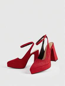 CUCCOO LuxiPop High-Heeled Thick-Soled Platform Fashionable And Simple Banquet Shoes - Red - View 7
