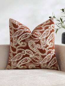 SHEIN One Piece (No Filler) Paisley Pattern Pillow Cover, Caramel Color Fashionable Retro Luxury Jacquard Chenille Cushion Cover, Suitable For Daily Home, Sofa, Bed Bedroom, Decorative Pillowcase, Universal In Spring, Summer, Autumn And Winter - Rust - View 12