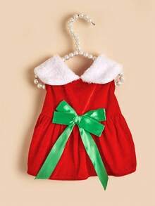 PETSIN Christmas Festive Pet Gown, Faux‑Fur Collar With Satin Bow For Small Dogs Cats - Red - View 7