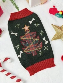 PETSIN Fashionable And Warm Christmas Winter Pet Sweater With Christmas Tree Bone And Star Patterns Festive Outfit For Cats And Corgis - Multicolor - View 2