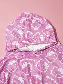 HELLO KITTY AND FRIENDS | SHEIN 1件印花法蘭絨可穿戴毯，居家戶外連帽毯，柔軟舒適，可機洗，節日禮物 - hello kitty深粉色 - 查看 5