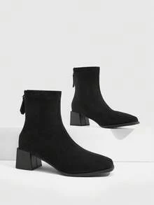 Daringsoles Black Square-Heeled Stacked Boots For Women, Autumn And Winter New Suede Belt Buckle Ankle Boots Commuter Versatile Boots Fall Boots - Black - View 1