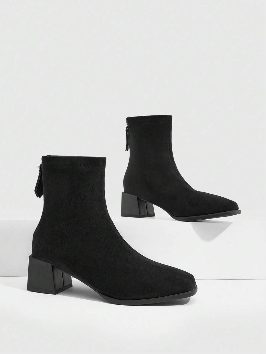 Daringsoles Black Square-Heeled Stacked Boots For Women, Autumn And Winter New Suede Belt Buckle Ankle Boots Commuter Versatile Boots Fall Boots - Black - View 1