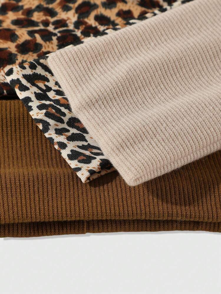 ROMWE Goth 5Pcs Retro Maillard Coffee Color Leopard Print Solid Color Wide-Brimmed Girl Headband, Daily Sports Out Of The Street Versatile Hair Accessories - Multicolor 4 - View 3