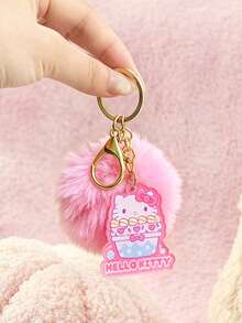 HELLO KITTY AND FRIENDS | SHEIN 1PC Hello Kitty Keychain With Pink Fluffy Pom‑Pom, Cute Ice Cream Cup Pattern Bag Charm, Lobster Clasp For Easy Hanging, Decorative Pendant For Keys Backpack Handbag, Sweet Collectible Gift For Hello Kitty Fans - Pink - View 5