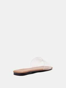 Glitzique Sandal Datar Transparan PVC Cokelat Gaya Liburan Musim Panas Wanita, Sandal Pantai yang Nyaman - Coklat - View 6