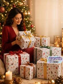 Christmas Reindeer Pattern Holiday Gift Wrapping Paper - D - View 1