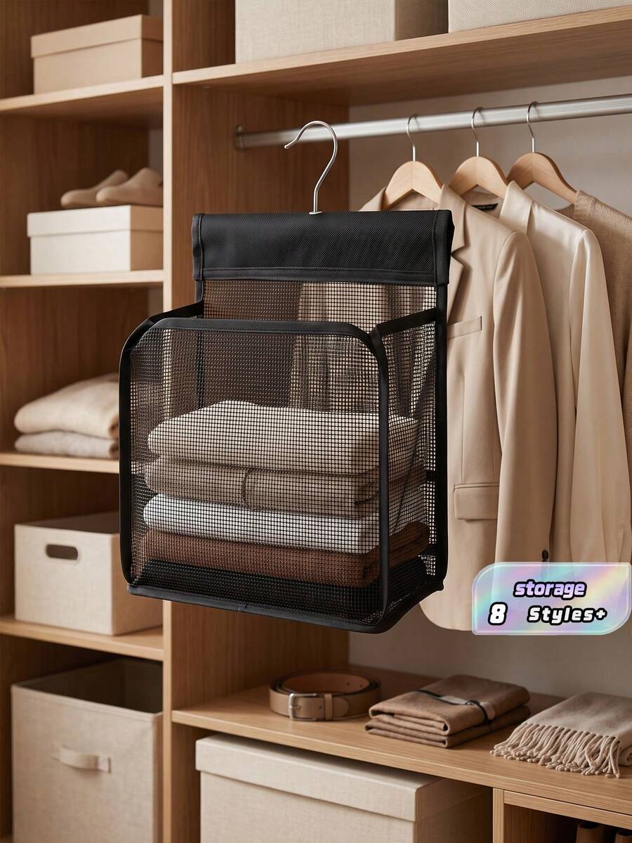 Vigour Summer Breathable Mesh Hanging Storage Bag With Hook - Foldable Storage Basket, Suitable For Bathroom, Dorm, Gym, Travel Accessories, Space-Saving Hanging Storage Bag, Suitable For Bathroom, Bedroom, Rv Bathroom, Kitchen, Home Storage And - Multicolor - View 1