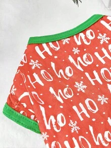 PETSIN Festive Pet Tee With "HO HO HO" & Snowflake Print - Red Base Green Trim Christmas Dog Clothes - Red and White - View 10