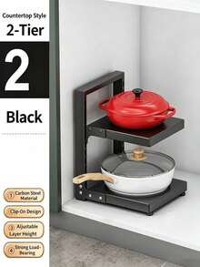 1 pieza Estante organizador de ollas con altura ajustable, estantería de almacenamiento de acero al carbono de carga pesada para encimera de cocina para utensilios de cocina - Multicolor - Ver 11