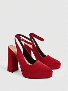 CUCCOO LuxiPop High-Heeled Thick-Soled Platform Fashionable And Simple Banquet Shoes - Red - View 3
