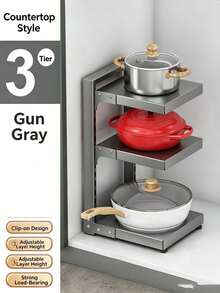 1 pieza Estante organizador de ollas con altura ajustable, estantería de almacenamiento de acero al carbono de carga pesada para encimera de cocina para utensilios de cocina - Multicolor - Ver 13