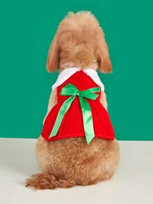 PETSIN Christmas Festive Pet Gown, Faux‑Fur Collar With Satin Bow For Small Dogs Cats - Red - View 8
