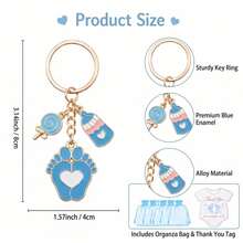 20 Sets Of Blue Footprint Bottle Shape Keychain Baby Bath Gift Set, With Drawstring Gift Bag And Thank You Card, Suitable For Baby Christening - Blue - View 6