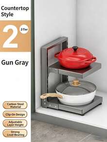 1 pieza Estante organizador de ollas con altura ajustable, estantería de almacenamiento de acero al carbono de carga pesada para encimera de cocina para utensilios de cocina - Multicolor - Ver 12