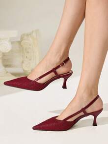 CUCCOO CHICEST Sandal Wanita Ujung Lancip Warna Nude dengan Tali Belakang dan Penutup Ujung Sepatu Musim Gugur - Renda merah - View 4