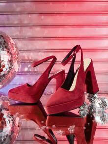 CUCCOO LuxiPop High-Heeled Thick-Soled Platform Fashionable And Simple Banquet Shoes - Red - View 5