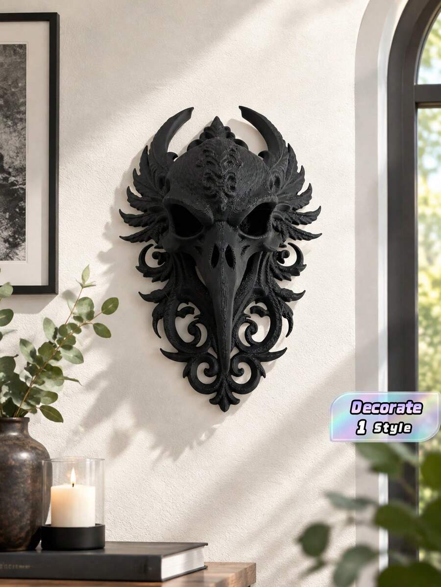 Gothic Carved Crow Skull Wall Hanging Ornament Retro Dark Style Wall Decor For Halloween Home Decoration - multicolor - View 1