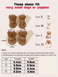 4pcs Plus Fleece Thick Pet Snow Boots, Suitable For Small Sized Pets Indoor And Outdoor Wear - Brown - View 13