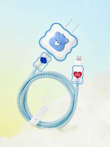 SHEIN X Care Bears 數據線保護套，適用於 iPhone 充電器，4 件組手機線材保護套，充電器保護套（不含數據線） - 藍色 - 查看 1