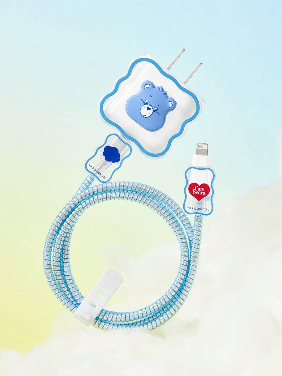SHEIN X Care Bears 數據線保護套,適用於 iPhone 充電器,4 件組手機線材保護套,充電器保護套(不含數據線) - 藍色 - 查看 1