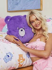 SHEIN X Care Bears Purple Embroidered Bear Shape Plush Throw Pillow - Màu tím - Xem 1