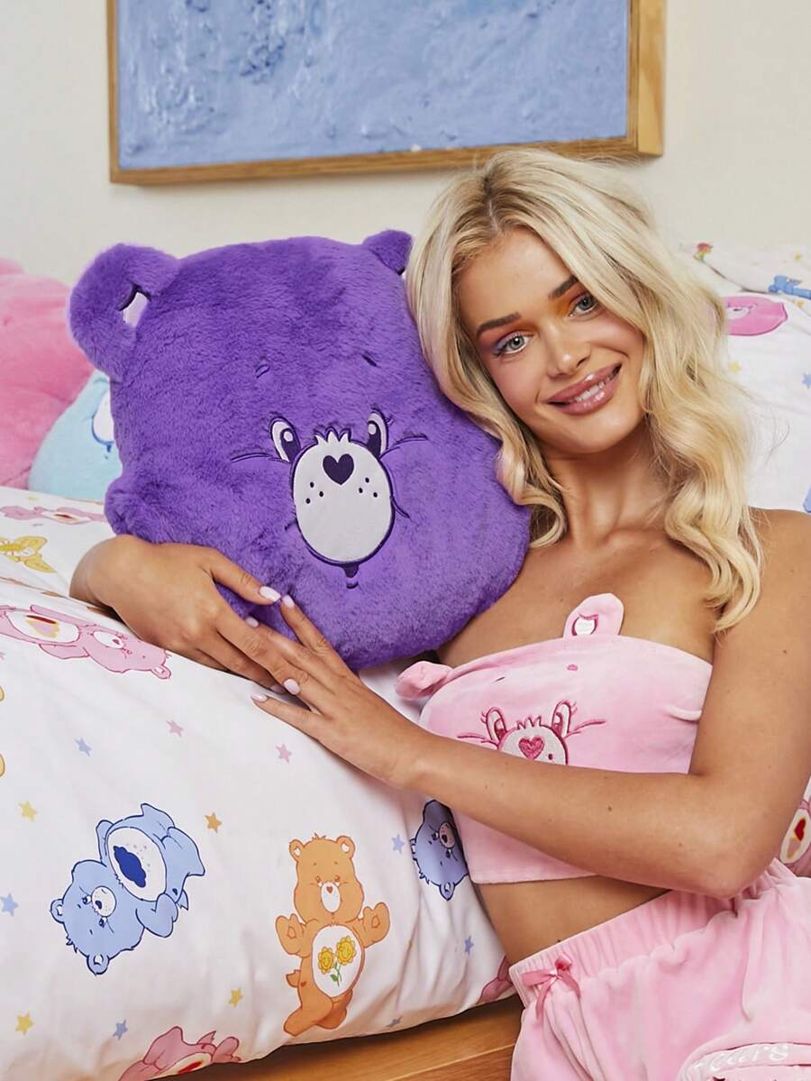 SHEIN X Care Bears Purple Embroidered Bear Shape Plush Throw Pillow - Màu tím - Xem 1