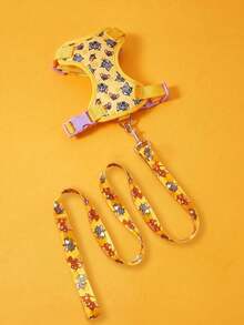 TOM & JERRY X PETSIN A Set Of Pet Harness And Leash Set With Fun Pattern, Polyester Material, Padded Chest Strap, Breathable Mesh Fabric, Daily Walks And Exploration, For Cats And Dogs, Lightweight And Dur - Yellow - View 15