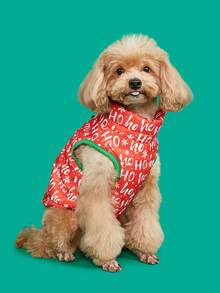 PETSIN Cozy Christmas Winter Dog Vest Holiday Pattern With Gingerbread Men Hoho Pet Jacket - Red and White - View 11