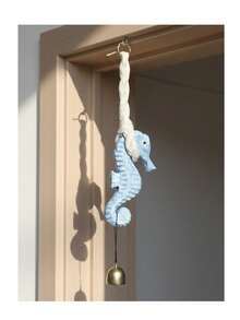 1Pc 27cm Resin Seahorse Hanging Ornament With Starfish Shell Bell In Blue White For Beach Nautical Home Wall Door Summer Decor Trending. - multicolor - View 8