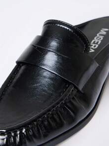 MUSERA Black PU Leather Loafer Mule Shoe Fall Autumn Winter Streetwear Outfits - Black - View 3