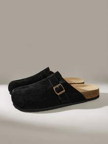Solecia Women's Split Toe Buckle Suede-Look Clogs Elegant Black Casual & Daily Slides - jet black - View 6